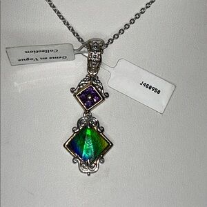 NWT Genuine Ammolite Amethyst Sterling Silver Palladium  Gold Accents Necklace